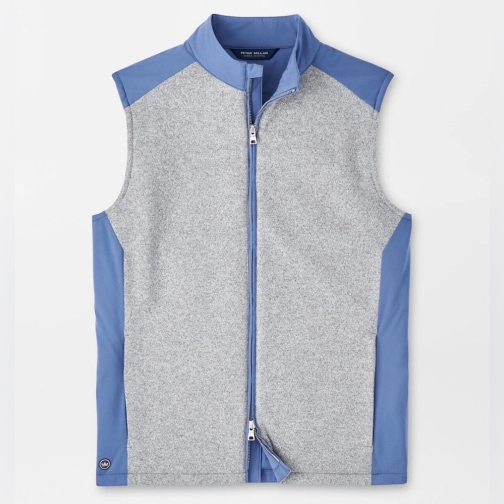 Peter Millar Gale Gray Blue Pearl Cambridge Full-Zip Vest MS24XZ33 Golf NWT S